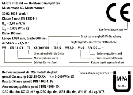 Musterbeipackzettel für einen Wärmedämmstoff